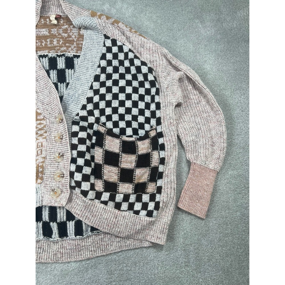Pilcro Mash Up Sweater Cardigan Anthropologie Mix Patchwork Star Checkerboard S - Picture 7 of 12